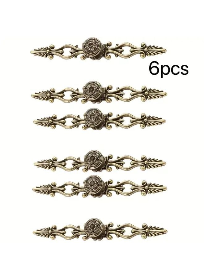 6 Packs Vintage Bronze Cabinet Pulls Large Antique Door Handles Floral Design Zinc Alloy Solid Brass Construction Includes Hardware - Image 4
